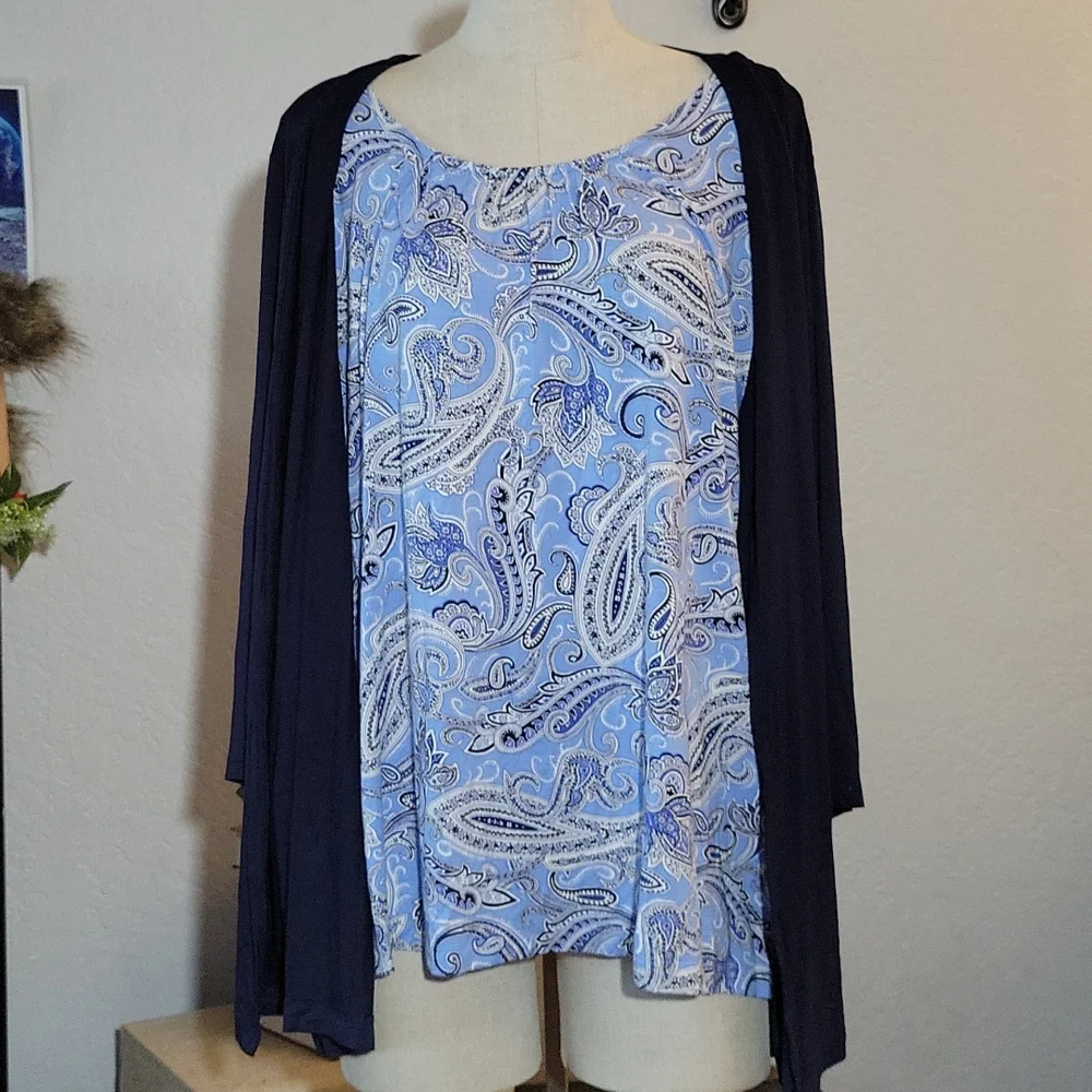 CROFT& BARROW Attached Cardigan Paisley Tunic Shirt 2X - Picture 4 of 12
